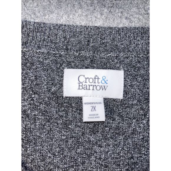 Lot Of 2 Croft & Barrow 2X V Neck Ribbed Soft Sweater Gray & Green - Picture 4 of 9